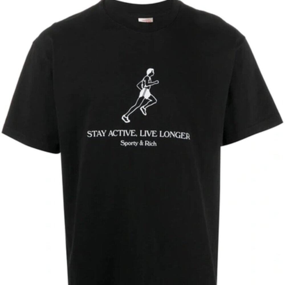 Sporty & Rich Live Longer T-Shirt Black/White size large